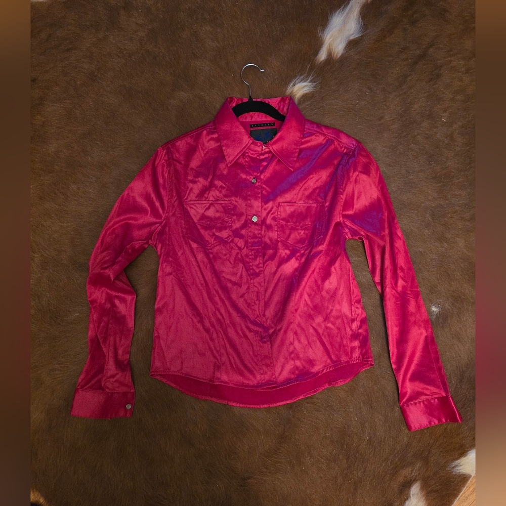 Jou Jou Women's Satin Button-Up Shirt .